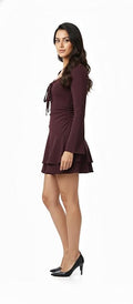 Women's Tiered Mini Dress with Sweetheart Neckline, Full Sleeves, Gathered Empire Waist, Hosiery Fabric