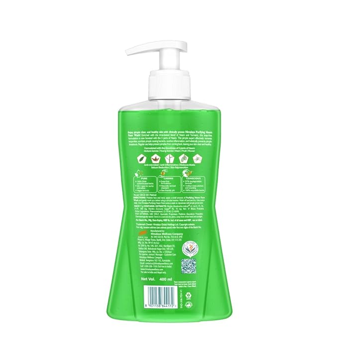 Himalaya Purifying Neem Face Wash|Clears and Prevents Pimples & Acne|Made with 5 parts of Neem|New & Best Ever clinically Proven formula|Gently Cleanses|For men and women|400 ml