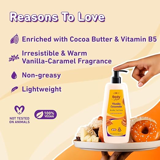 Plum BodyLovin' Vanilla Caramello Body Lotion | Cocoa Butter & Vitamin B5 for Deep Moisturization | Non-Greasy | Soft & Glowing Skin | for Dry to Very Dry Skin | Warm & Cozy Vanilla Fragrance – 200ml
