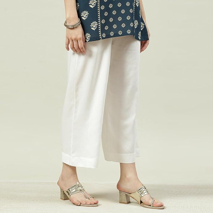 BIBA Women Loose Mid Rise Rayon Palazzo