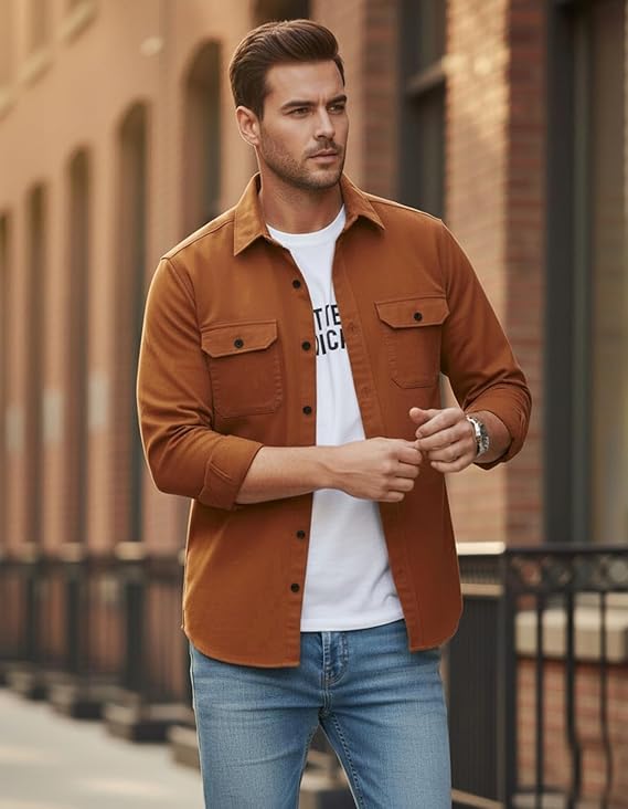 DEELMO Men’s Stylish Cotton Blend Casual Shirt || Full Sleeve Button-Down Shirt with Dual Flap Pockets || Comfortable Breathable Fabric || Perfect for Casual Office and Outing Wear