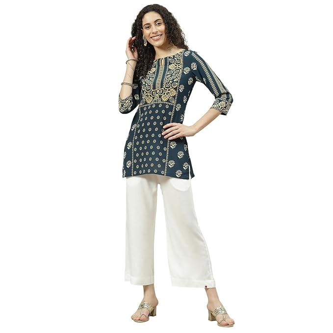 BIBA Women Loose Mid Rise Rayon Palazzo