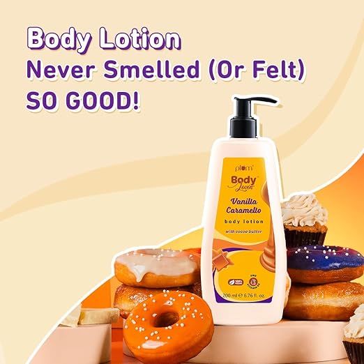 Plum BodyLovin' Vanilla Caramello Body Lotion | Cocoa Butter & Vitamin B5 for Deep Moisturization | Non-Greasy | Soft & Glowing Skin | for Dry to Very Dry Skin | Warm & Cozy Vanilla Fragrance – 200ml