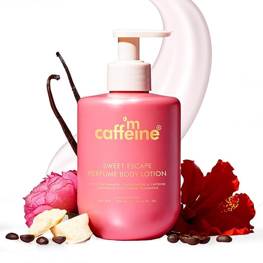 mCaffeine Sweet Escape Perfume Body Lotion, Niacinamide, Cocoa & Shea Butter, Deep Moisturization for Dry Skin, Lightweight, Non-Sticky & Daily Use, Fruity-Floral Fragrance, Unisex, 300ml