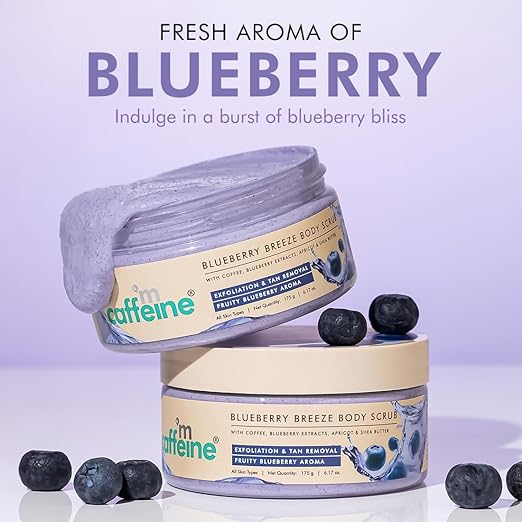 mCaffeine Blueberry Blast Detan & Cleanse Duo for Glowing Skin| Deep Cleanses, Exfoliates, Nourishes | Womens Day Gift Kit for Friends & Family Blueberry Body Wash - 300ml & Bluberry Scrub - 175 g | Fruity Blueberry Aroma for Men & Women