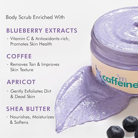 mCaffeine Blueberry Blast Detan & Cleanse Duo for Glowing Skin| Deep Cleanses, Exfoliates, Nourishes | Womens Day Gift Kit for Friends & Family Blueberry Body Wash - 300ml & Bluberry Scrub - 175 g | Fruity Blueberry Aroma for Men & Women