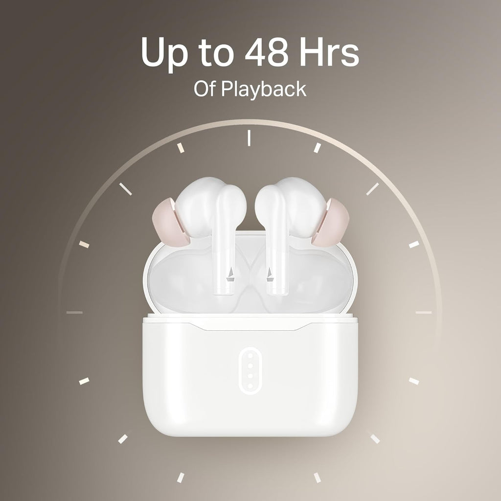 Boat Airdopes 141 Gen 2, 4 Mics ENx Tech, 48 Hrs Playback, Free Music Streaming, Fast Charge, Low Latency, IPX4, v5.4 Bluetooth Earbuds, TWS Ear Buds Wireless Earphones with mic (Active White)