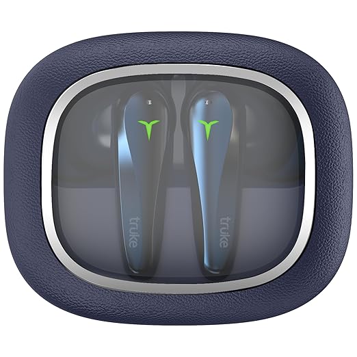 truke New Launch Crystal Dyno Leather Finish True Wireless in Ear Earbuds w/Spatial Audio, 70H Battery Rapid Charge Ear Buds, 13mm Driver HiFi Sound TWS, 40ms Ultra Low Latency, 4Mics ENC -ArcticBlue