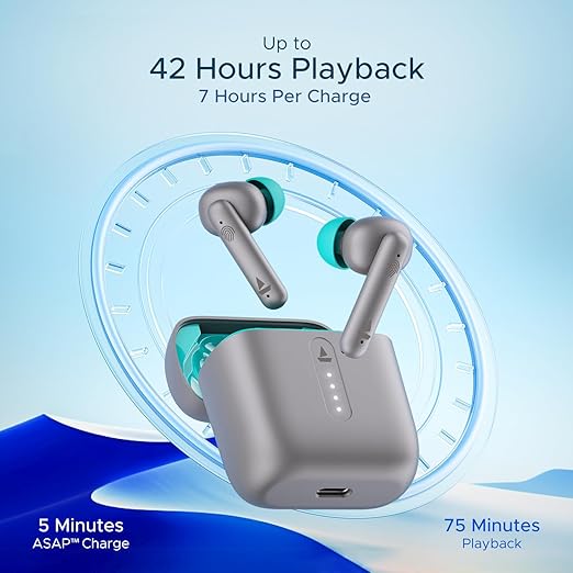 Boat Airdopes 141, Low Latency, ENx Tech, 42HRS Battery, Fast Charge, IWP, IPX4, Bluetooth Earbuds, TWS Ear Buds Wireless Earphones with mic (Cider Cyan)