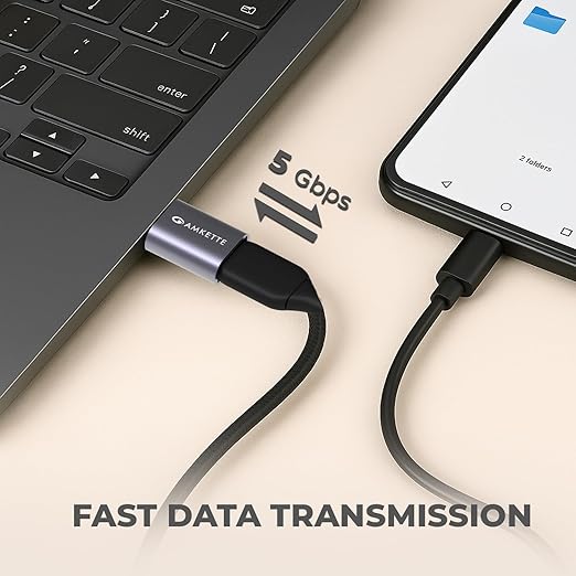 Amkette USB 3.0 Type-C Male to USB-A Female OTG Adapter, 5Gbps Data Transfer, 15W Fast Charging | Compact, Portable & Durable Aluminum Alloy | Universal Compatibility for Laptops & More
