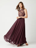 Miss Chase Women's Brick Red & Dusty Green Boat Neck Sleeveless Self Design Lace Overlaid Regular Dress