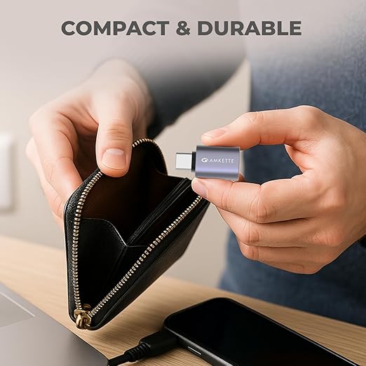 Amkette USB 3.0 Type-C Male to USB-A Female OTG Adapter, 5Gbps Data Transfer, 15W Fast Charging | Compact, Portable & Durable Aluminum Alloy | Universal Compatibility for Laptops & More