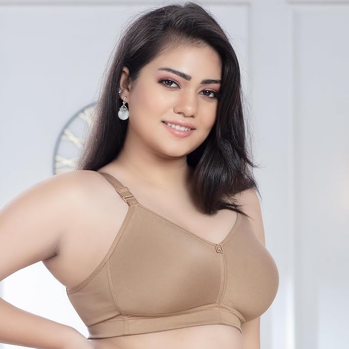 TRYLO Riza T-FIT Women's Non-Padded,Non-Wired,Full Coverage,Seamless 100% Cotton Feel Fabric Bra Available in Multicolor