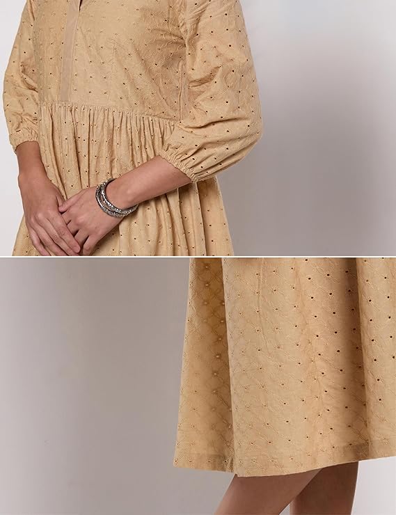 Myx Women's Schiffli Embroidery Ethnic Dress | Fit and Flare | Knee Length (Available in Plus Sizes)