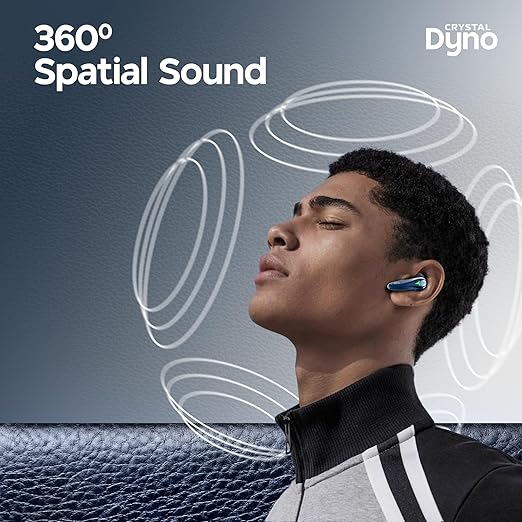 truke New Launch Crystal Dyno Leather Finish True Wireless in Ear Earbuds w/Spatial Audio, 70H Battery Rapid Charge Ear Buds, 13mm Driver HiFi Sound TWS, 40ms Ultra Low Latency, 4Mics ENC -ArcticBlue