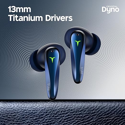 truke New Launch Crystal Dyno Leather Finish True Wireless in Ear Earbuds w/Spatial Audio, 70H Battery Rapid Charge Ear Buds, 13mm Driver HiFi Sound TWS, 40ms Ultra Low Latency, 4Mics ENC -ArcticBlue